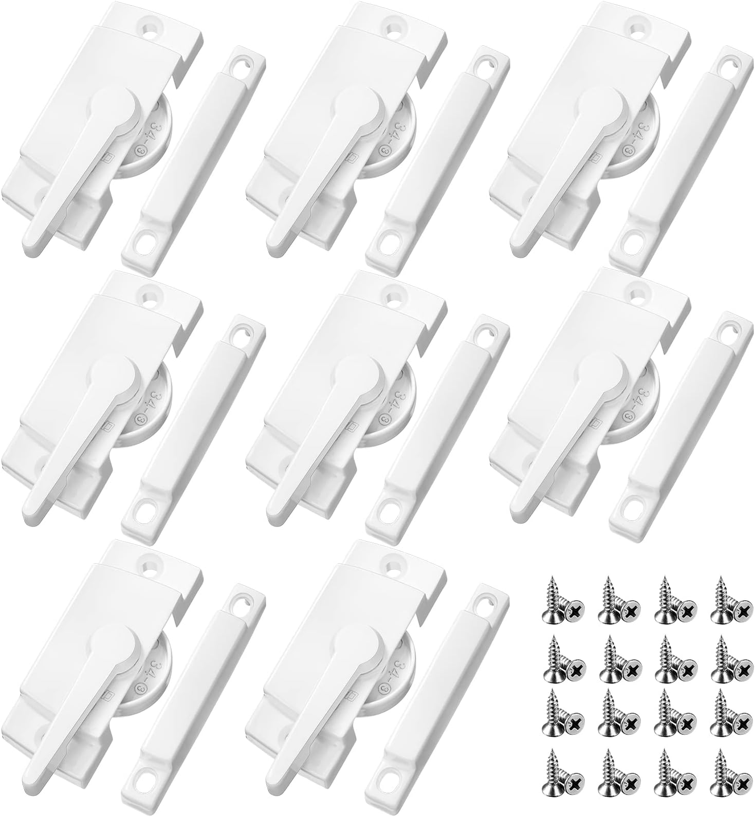 Qunclay 8 Pack Cam Action Window Sash Locks and Keeper, White Window Latch Security Lock Sliding Parts and Hardware for Double Hung, Vertical and Horizontal Sliding
