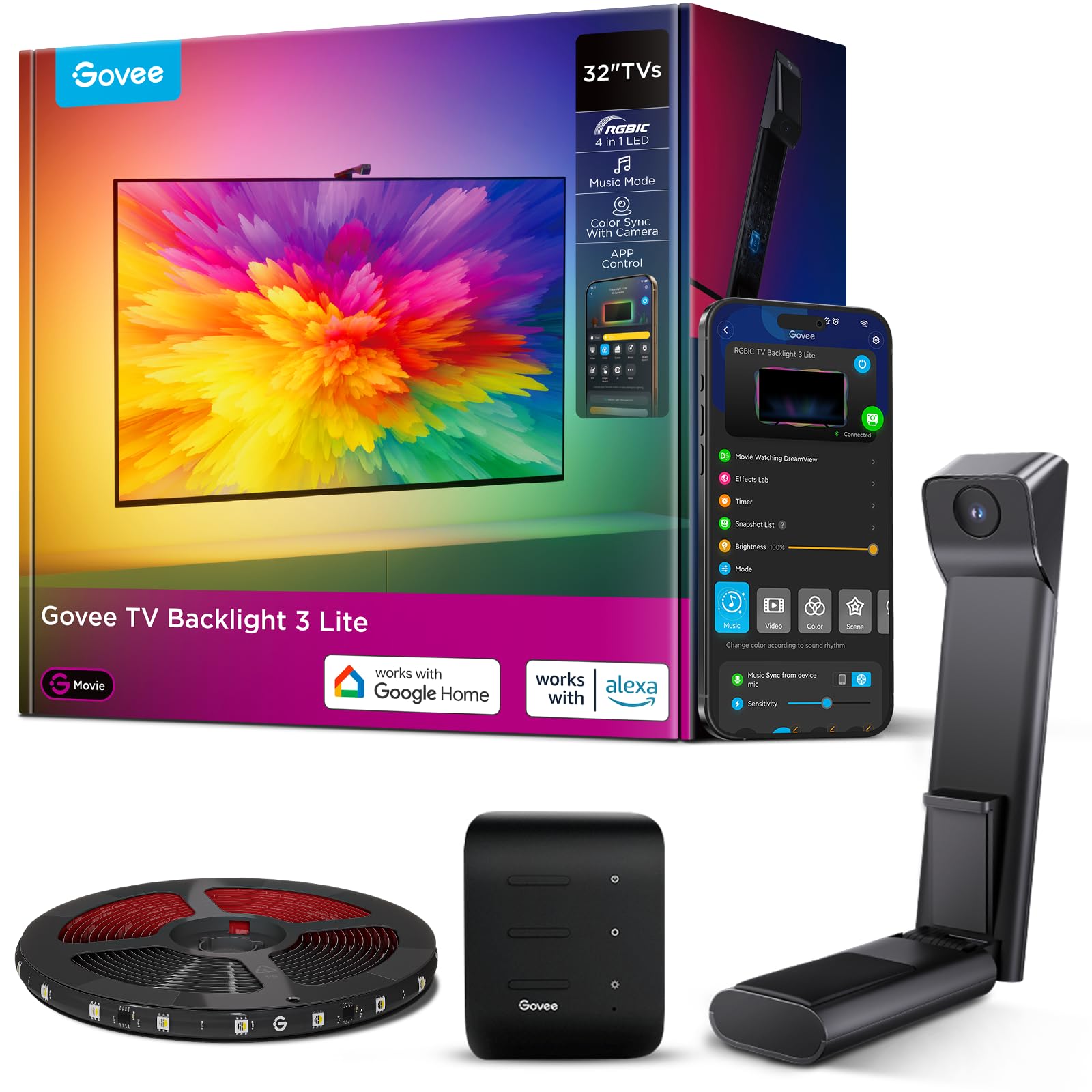 Govee TV Backlight 3 Lite with Fish-Eye Correction Function Sync to 32 Inch TVs