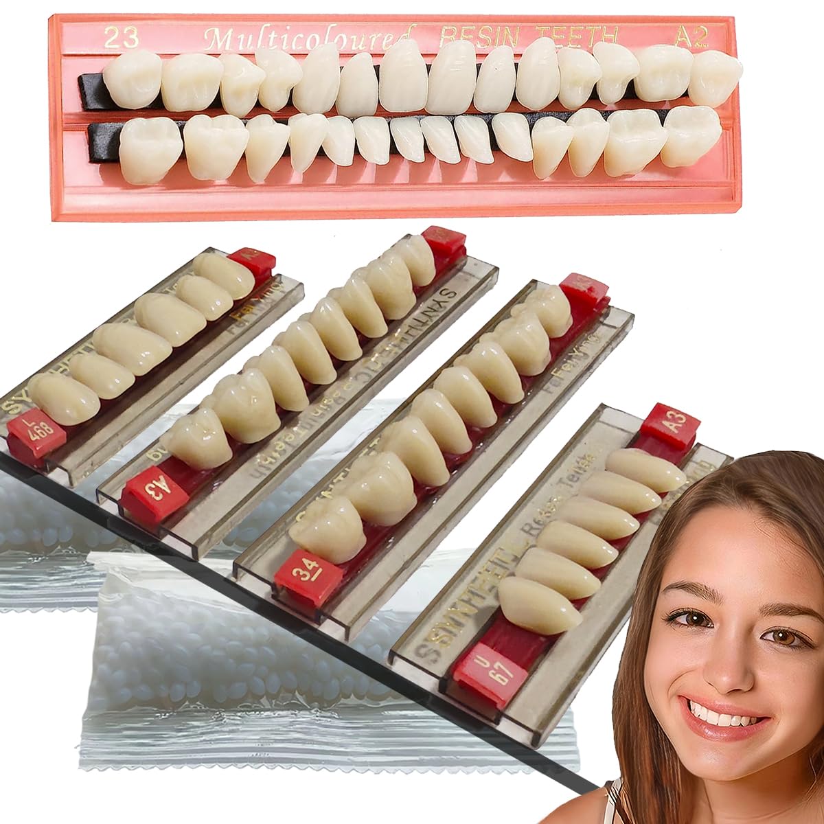 A3 Fake Teeth, 1+1 Set ofmaximum Standard Size Teeth Provisional Tooth Fake Teeth, Tooth kit, Tooth Kit DIY All Teeth 1+ 1Sets.Dental Education,Dental Teeth Teaching Model., Bag