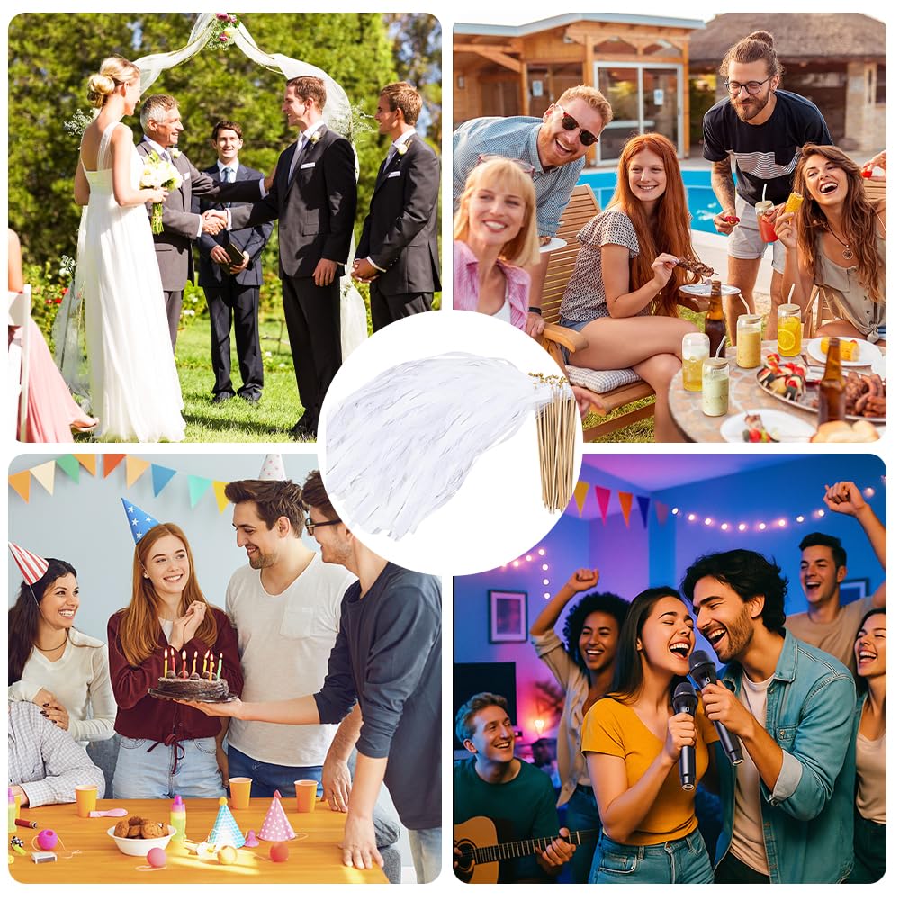 50 Pezzi Bacchette Matrimonio, Bacchette per Matrimonio con Grandi Campanelle e Nastri | Bacchettes Bianche per Nozze in Seta per Matrimoni, Compleanni e Festività