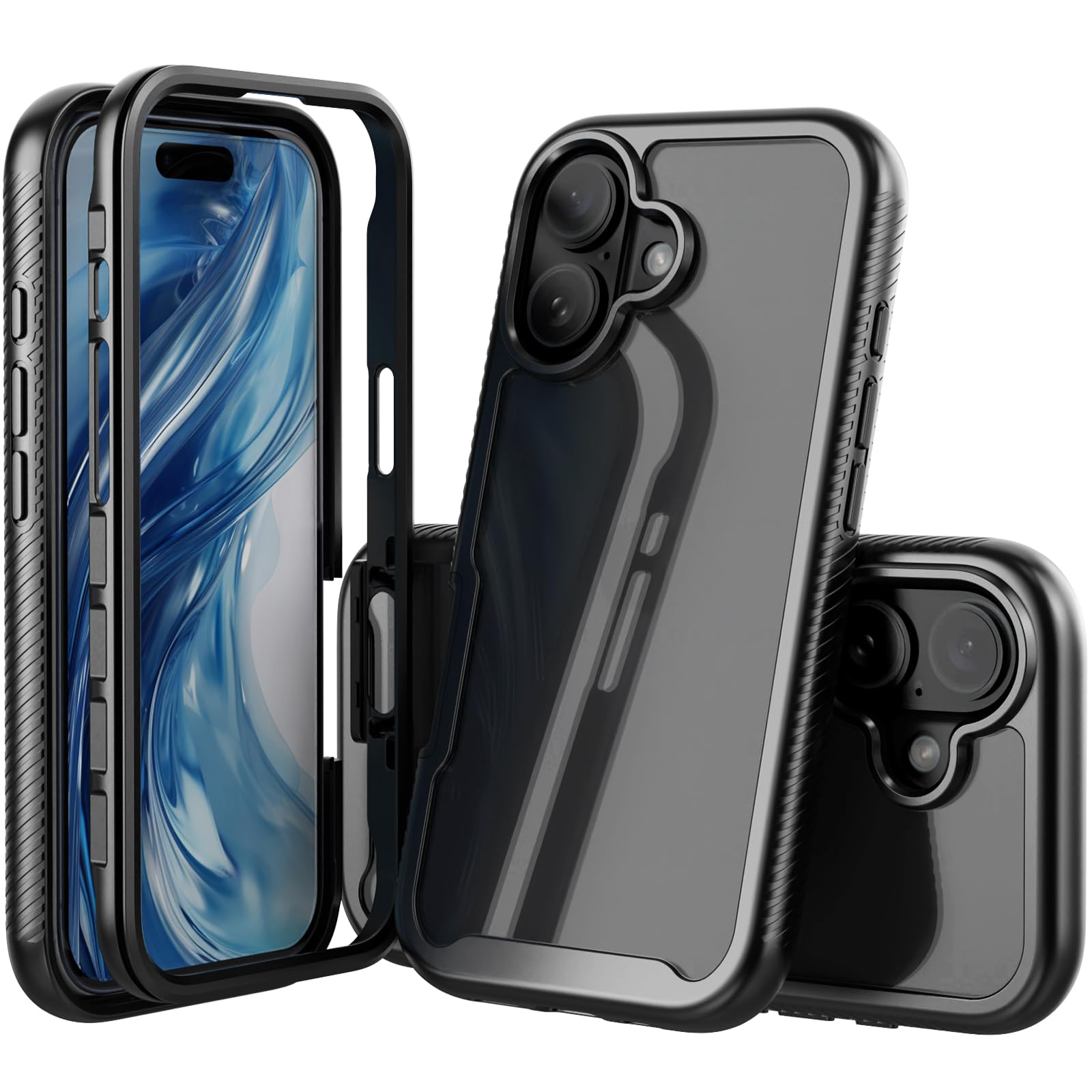 IDYStar for iPhone 16 Case Clear with Black Bumper,Hybrid 2 in 1 Lightweight Shockproof Heavy Duty Protection Shock Resistant Sturdy Slim Fit Cover for iPhone 16 6.1 Inch,Black