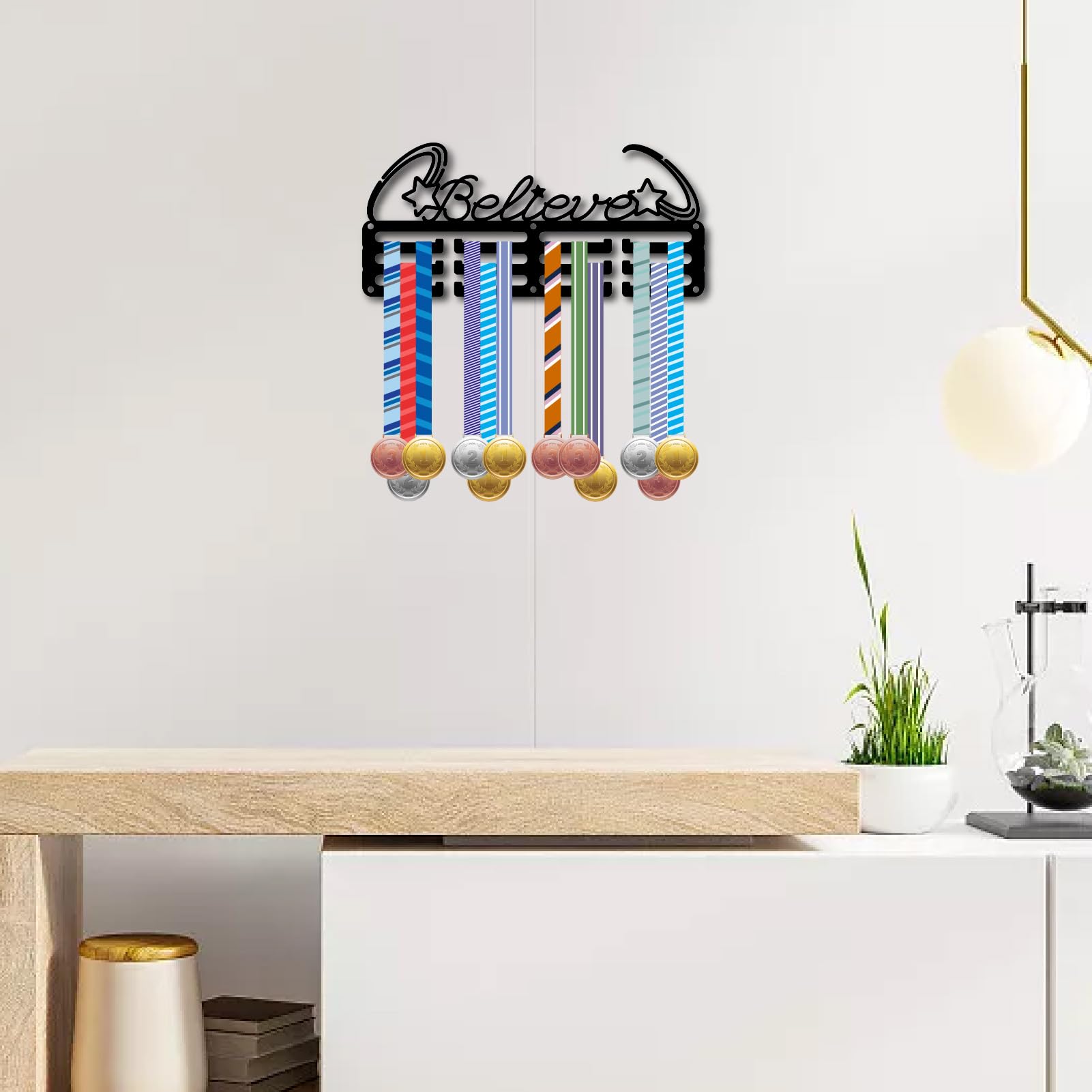 CREATCABIN Be Awesome Medal Holder Hanger, 60 , Medal Stand, Black Iron, Shelf Hanger, Organiser, Medal Stand, Frame With Hooks, Wall Mounted Hanging For Medal Winners, 40 X 14.3 Cm - View #5