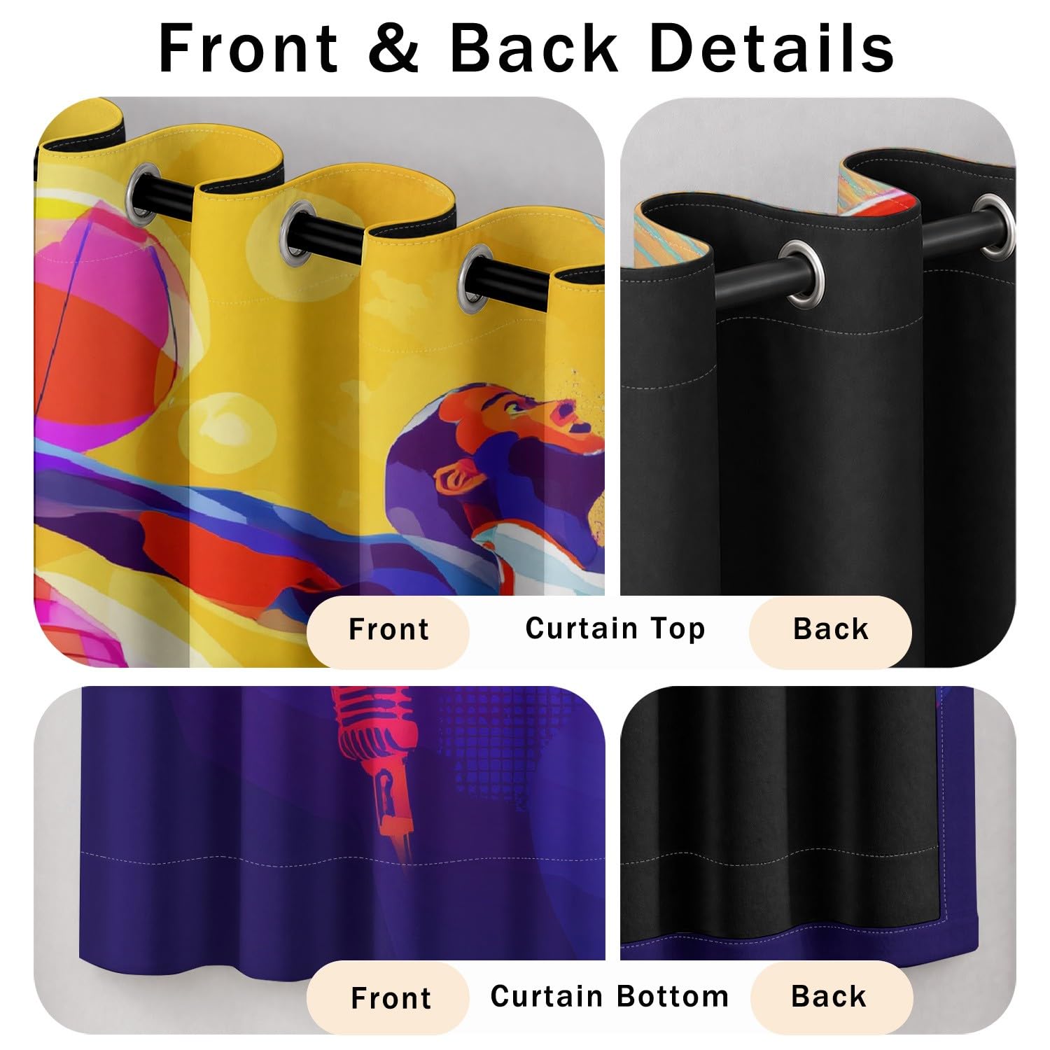 Générique Rideau Occultant Sport Street Lot de 2 L 140 x H 180 cm Joueur Basket Microphone Rideaux Imprimés en Polyester à Oeillets Isolant Thermique Anti Froid pour Salon et Chambre d'enfant