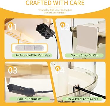 Automatic Circulating Bird Bath for Cage – Parrot Bath with Water Pump & 2 Replacement Filters, Bird Shower Box for Cockatiels Conures Parakeets Budgies Lovebirds Indoor Use (Brown)