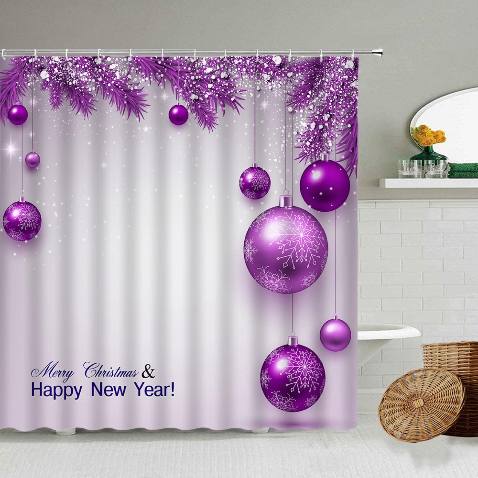 Rideau de douche en tissu violet et noir 119x183 cm pour Noël