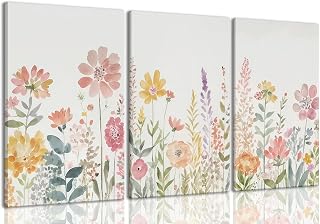 ZQARTZZQ Framed Colorful Wildflower Canvas Wall Art Set of 3 - Watercolor Floral Prints 12x16in for Living Room, Bedroom, Bathroom