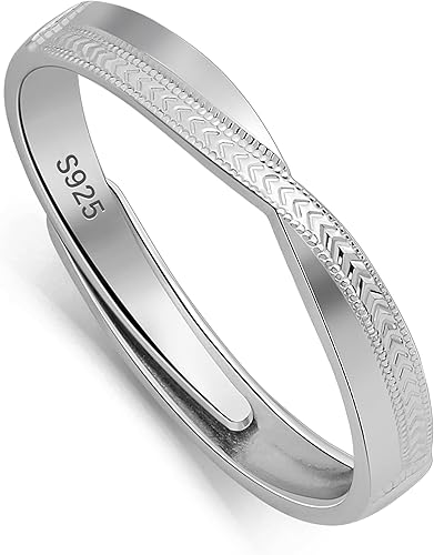 Miniatura 22 de Meissa 2 anillos de plata de ley para hombres y mujeres, anillos simples para parejas, tamaño ajustable, circonita cúbica a juego, anillos