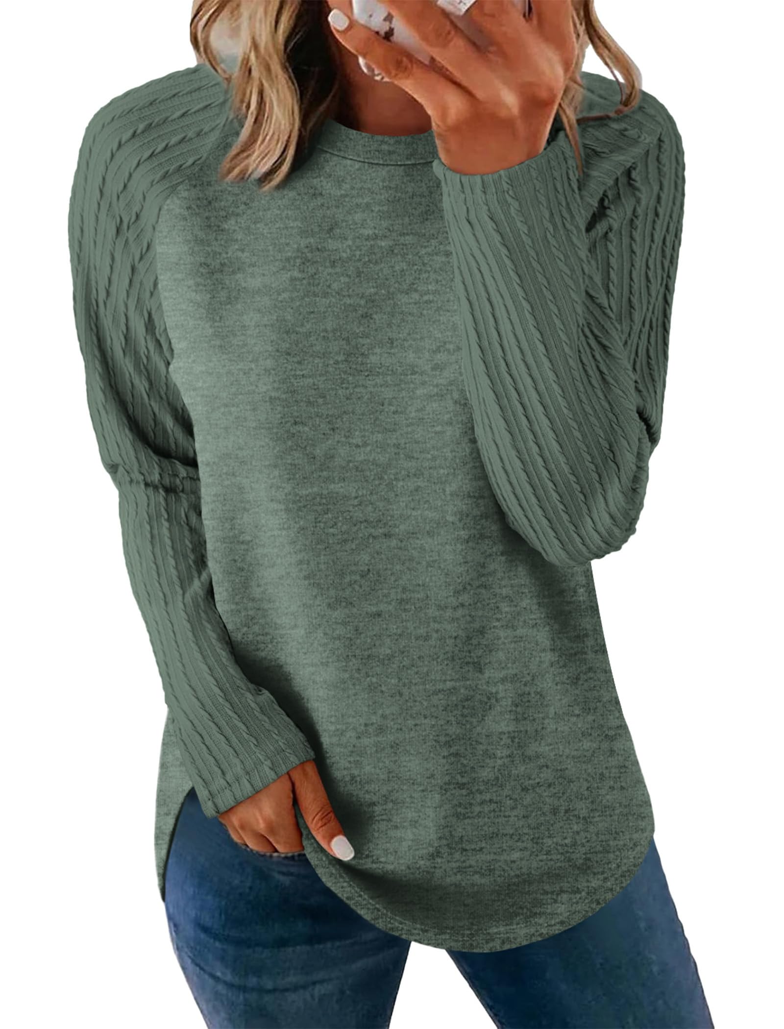 Sweatshirt for Women Long Sleeve Shirts Crewneck Sweaters Fall Fashion Outfits 2026 Trendy Tunic Tops Plus Size