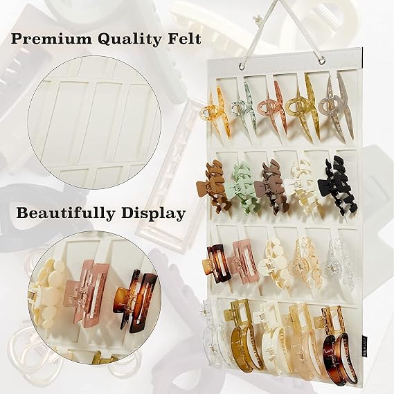 Rentoudu Haya Claw Clip Organizer Holder - Hanging Claw Clip Storage for Women & Girls - Wall, Door, Closet Display - Off-White, 1Pcs
