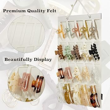 Rentoudu Haya Claw Clip Organizer Holder - Hanging Claw Clip Storage for Women & Girls - Wall, Door, Closet Display - Off-White, 1Pcs