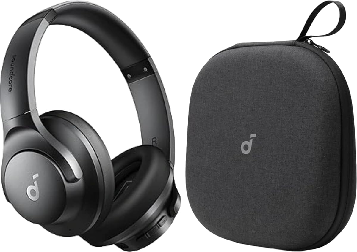 por Anker Q20i Auriculares híbridos con cancelación activa de ruido, con funda para auriculares, Bluetooth inalámbrico por encima del oído, tiempo de reproducción ANC de 40 HORAS, audio de alta resolución, bajo grande, personalizar a través de una aplicación