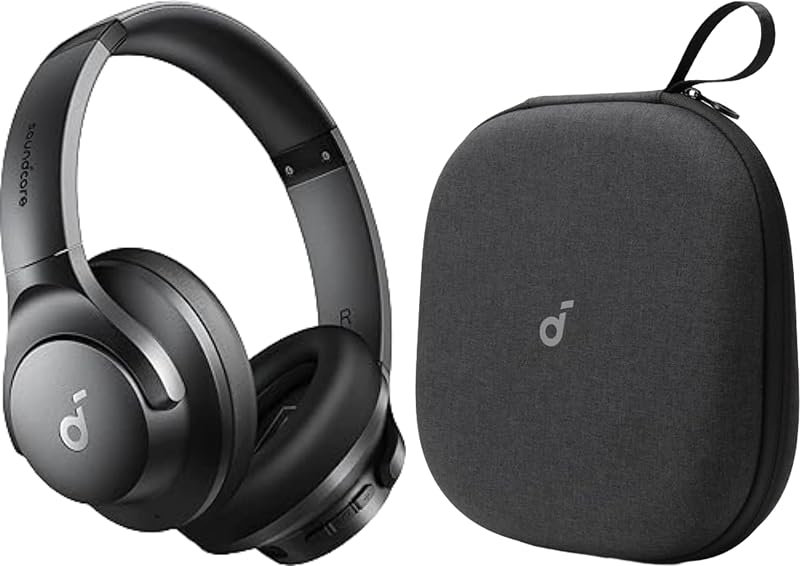 por Anker Q20i Auriculares híbridos con cancelación activa de ruido, con funda para auriculares, Bluetooth inalámbrico por encima del oído, tiempo de reproducción ANC de 40 HORAS, audio de alta resolución, bajo grande, personalizar a través de una aplicación