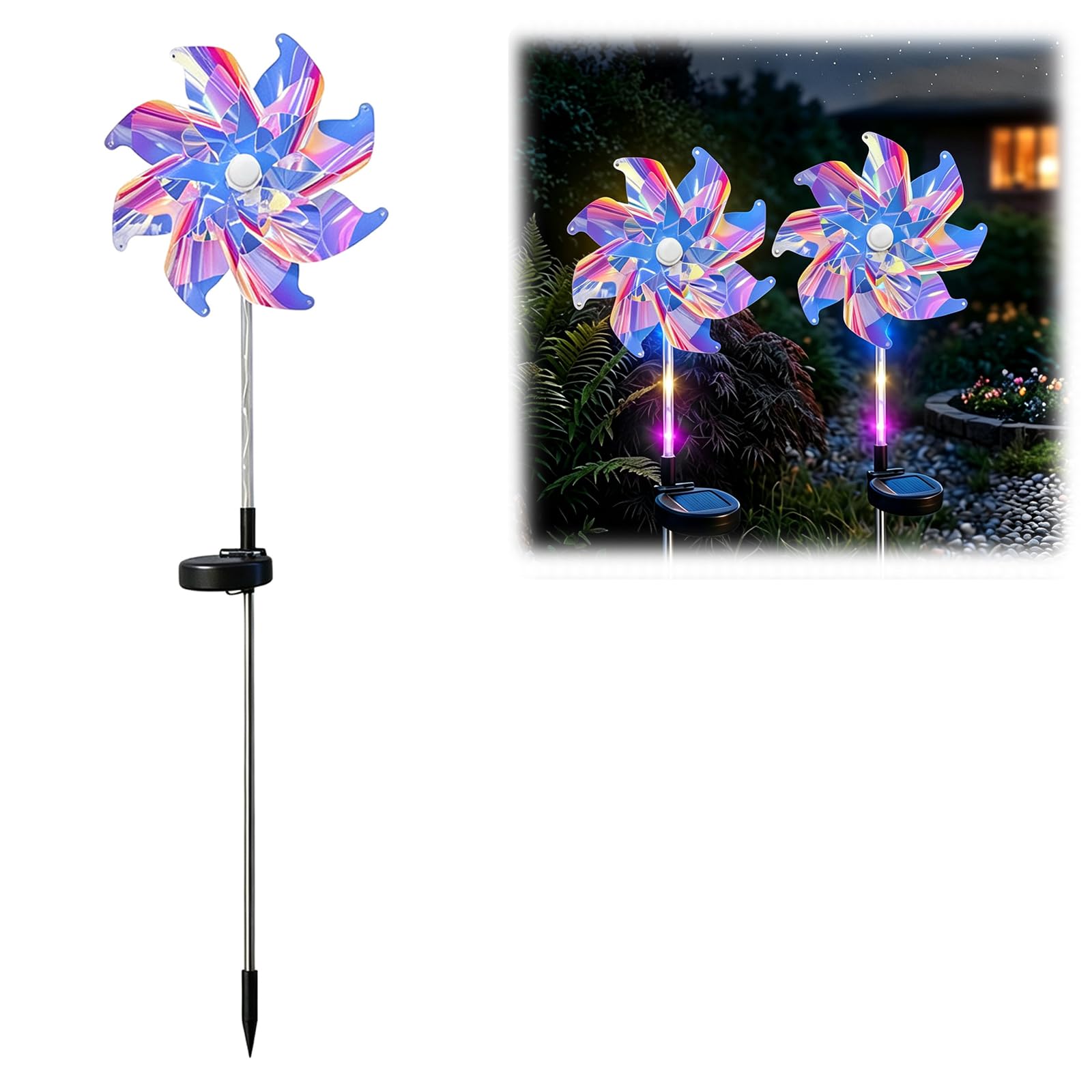 LZTET Solar Rainbow Pinwheel Light,LED Windmill Stake