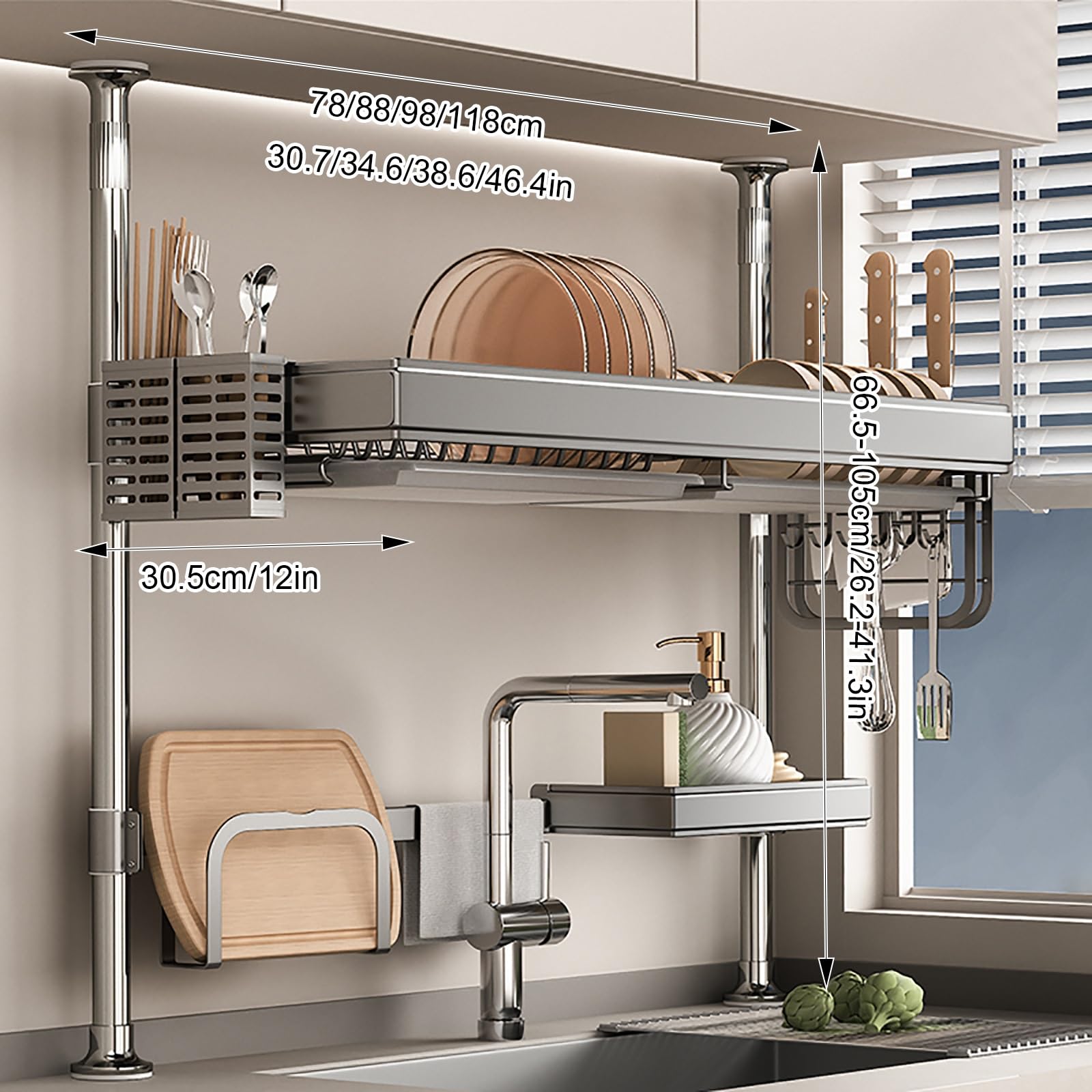 Escurridor de Platos para Fregadero de Cocina, escurridor de Platos sobre el Fregadero, Organizador de Almacenamiento expandible, Altura Ajustable, familias y autocaravanas (gr
