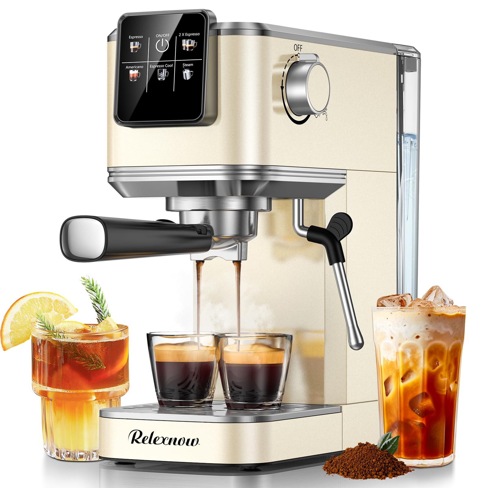 Photo 1 of RELEXNOW Espresso Machine, 20 Bar Espresso Maker Milk Frother & LCD Panel, Hot & Iced Coffee Machine, Stainless Steel Espresso Coffee Machine with 41oz Water Tank for Cappuccino, Latte