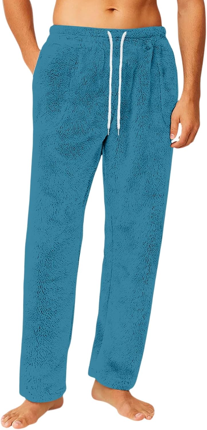 Men's Flannel Cargo Sweatpants Casual Loose Fit Joggers Thermal Heavyweight Athletic Sweat Pants with Pockets