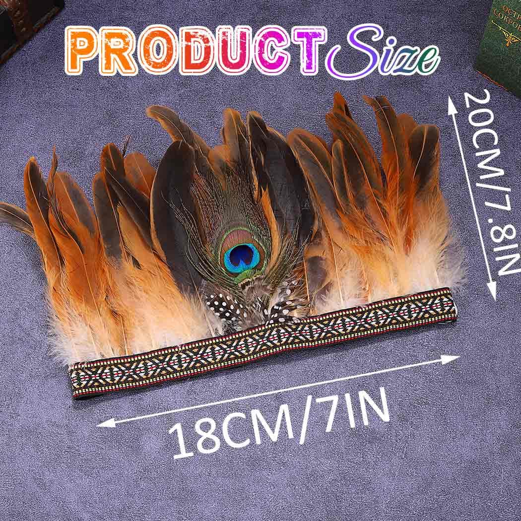 GORTIN Indian Headdress Peacock Feather Headband Native American Headpiece Carnival Costume Hair Accessories for Women (Brown, Free size) - Image 4