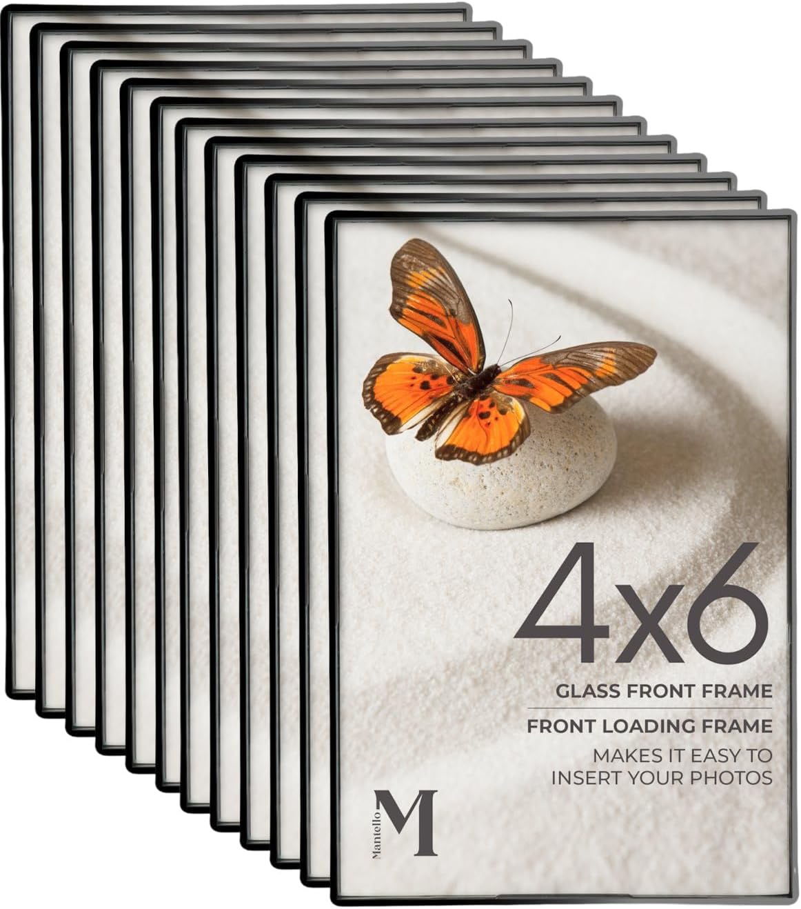 MANTELLO ESSENTIALS 4x6 Picture Frame Set - Black 4x6 Frames for Photos, Artwork, and Postcards - Bulk Pack of 12 Black Picture Frames with Front-Loading Glass, Vertical/Horizontal