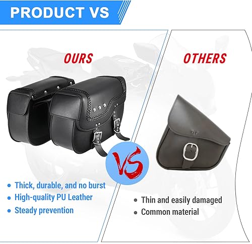 Miniatura 7 de Alforjas universales para motocicleta, 60L de piel sintética de gran capacidad, color negro, trenzadas, cosidas, antiagua, bolsas de almacenamiento