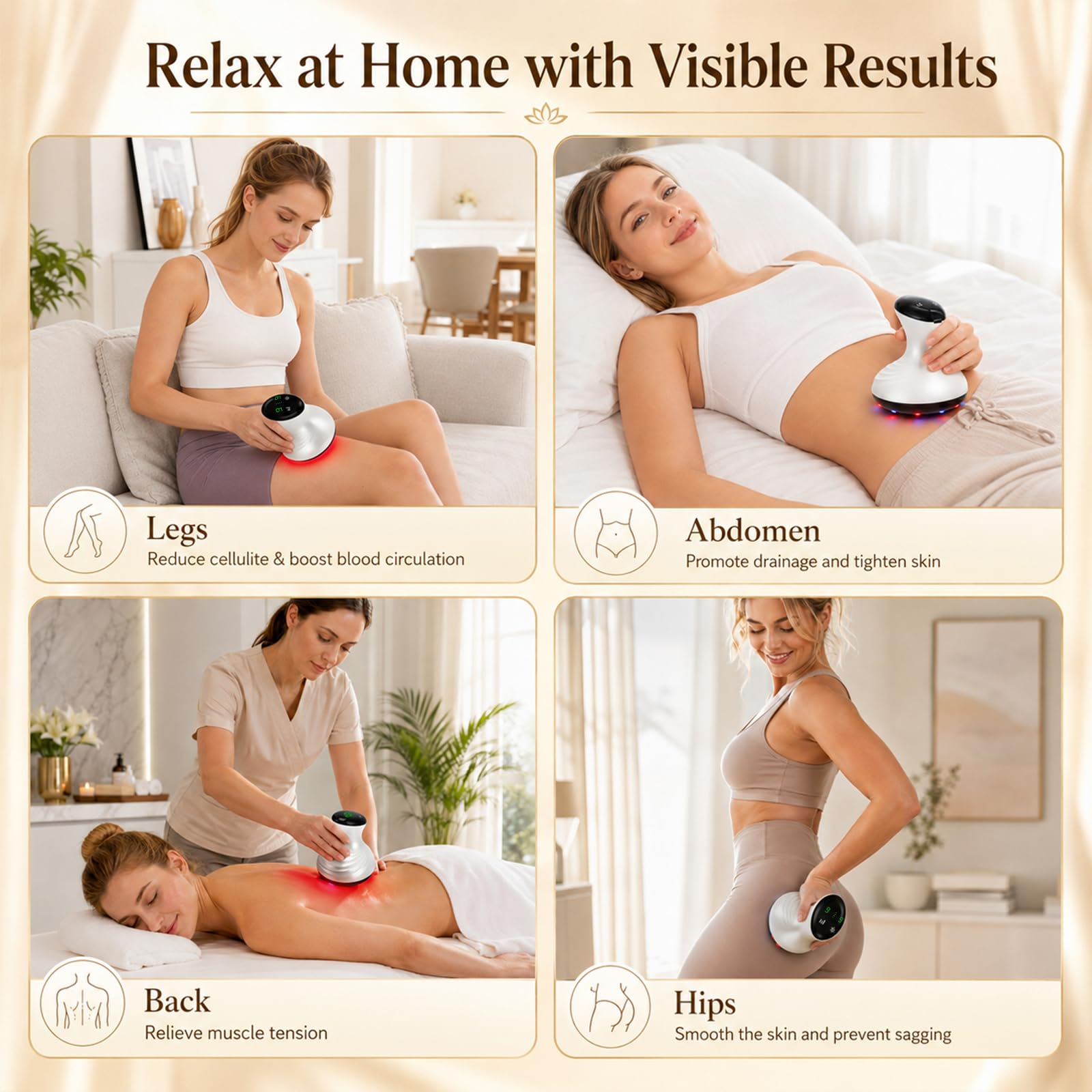 Massaggiatore anticellulite, massaggiatore Gua Sha elettrico a ventosa, 9 livelli, 9 livelli di pressione, display digitale USB C, adatto per la casa, addome, vita, braccia