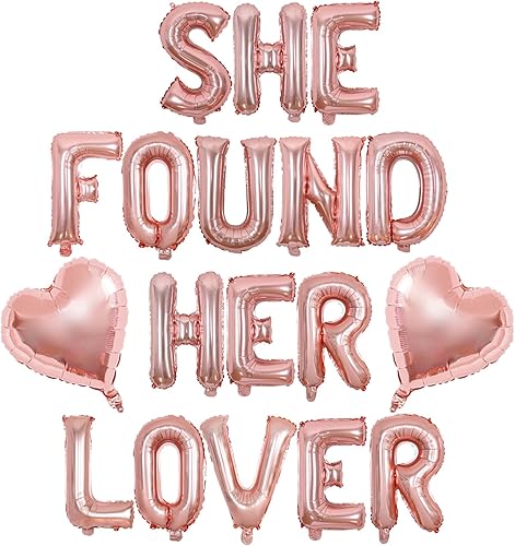 Cartel de globos con texto en inglés "She Found Her Lover", decoraciones de despedida de soltera, globos de fiesta de despedida de soltera de oro