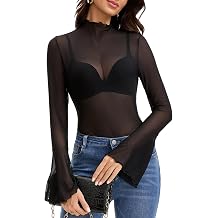 Mesh Tops for Women Long Bell Sleeve Blouses Sexy See Through Going Out Shirt Sheer Summer Outfits 2025