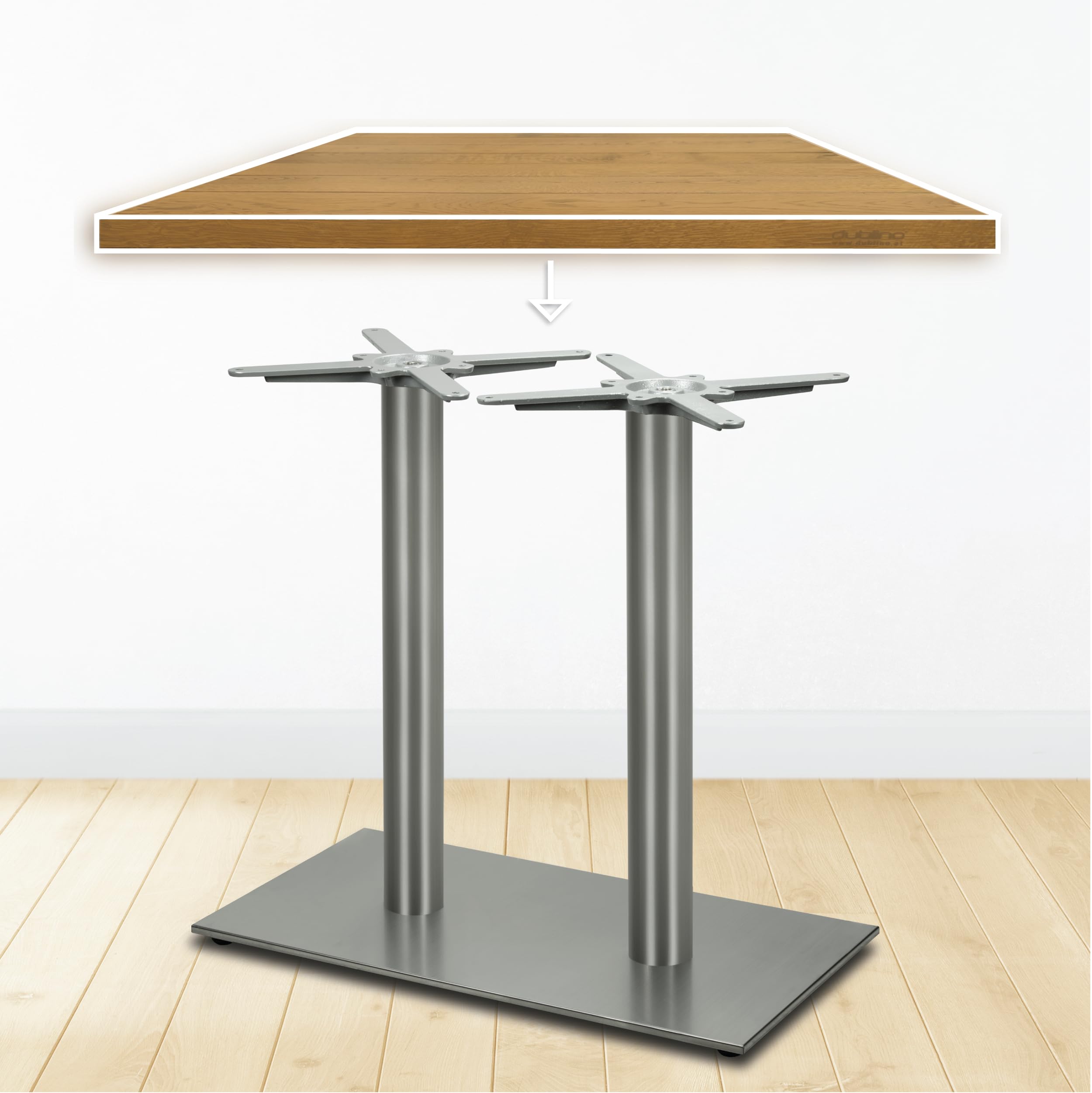 Doppel Tischgestell | Premium | PD7091inox | INOX | Edelstahl Esstisch Tischbein | Höhe 73 cm | 31 kg | Bodenplatte 75x40 cm | max. Tischplattengröße 160x80 cm