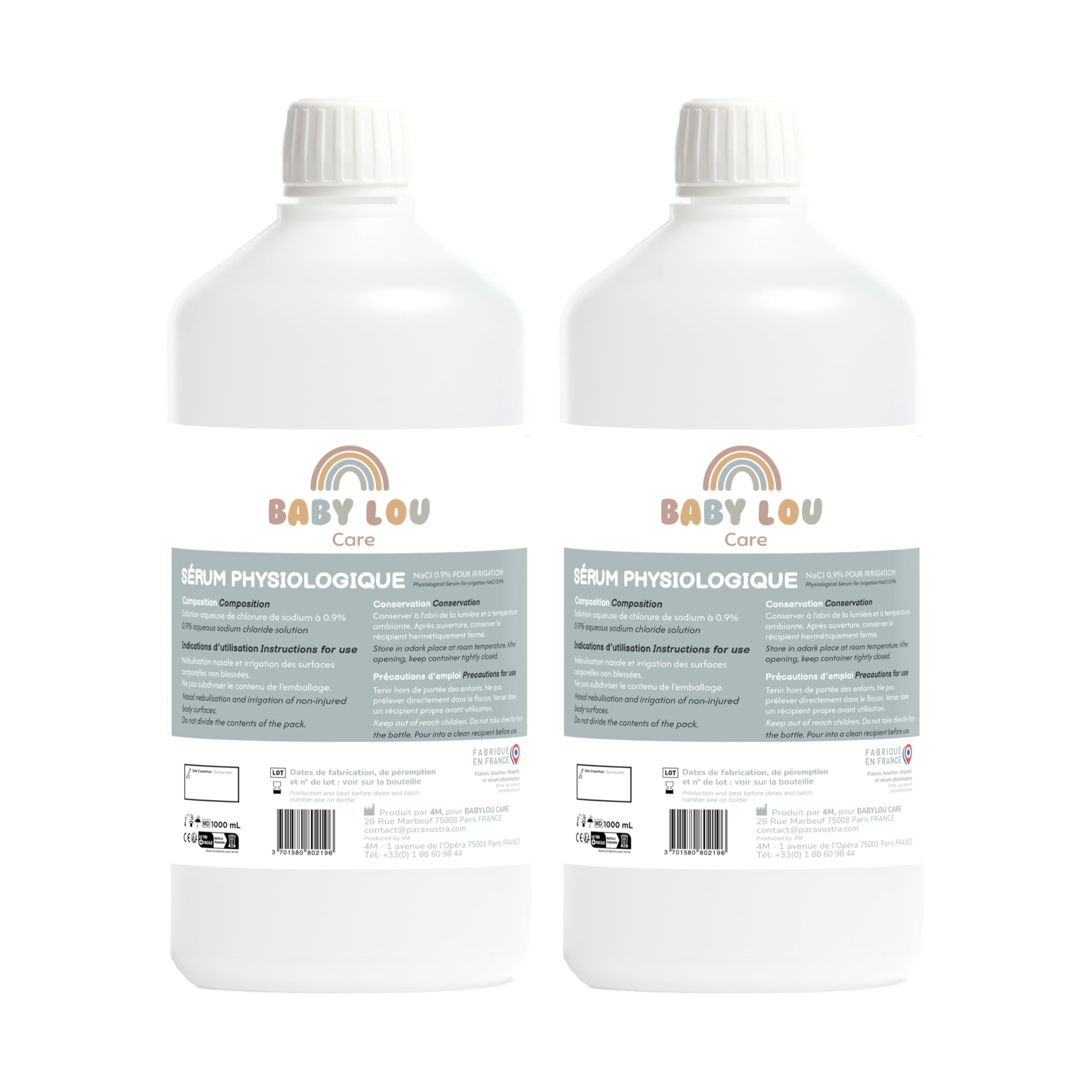BABYLOU CARE | Physiologisches Serum Flasche 2x1L | NaCl 0,9% | Waschen der Nasenhöhlen & Augenhygiene | Augen- & Nasenhygiene | für externe Irritation