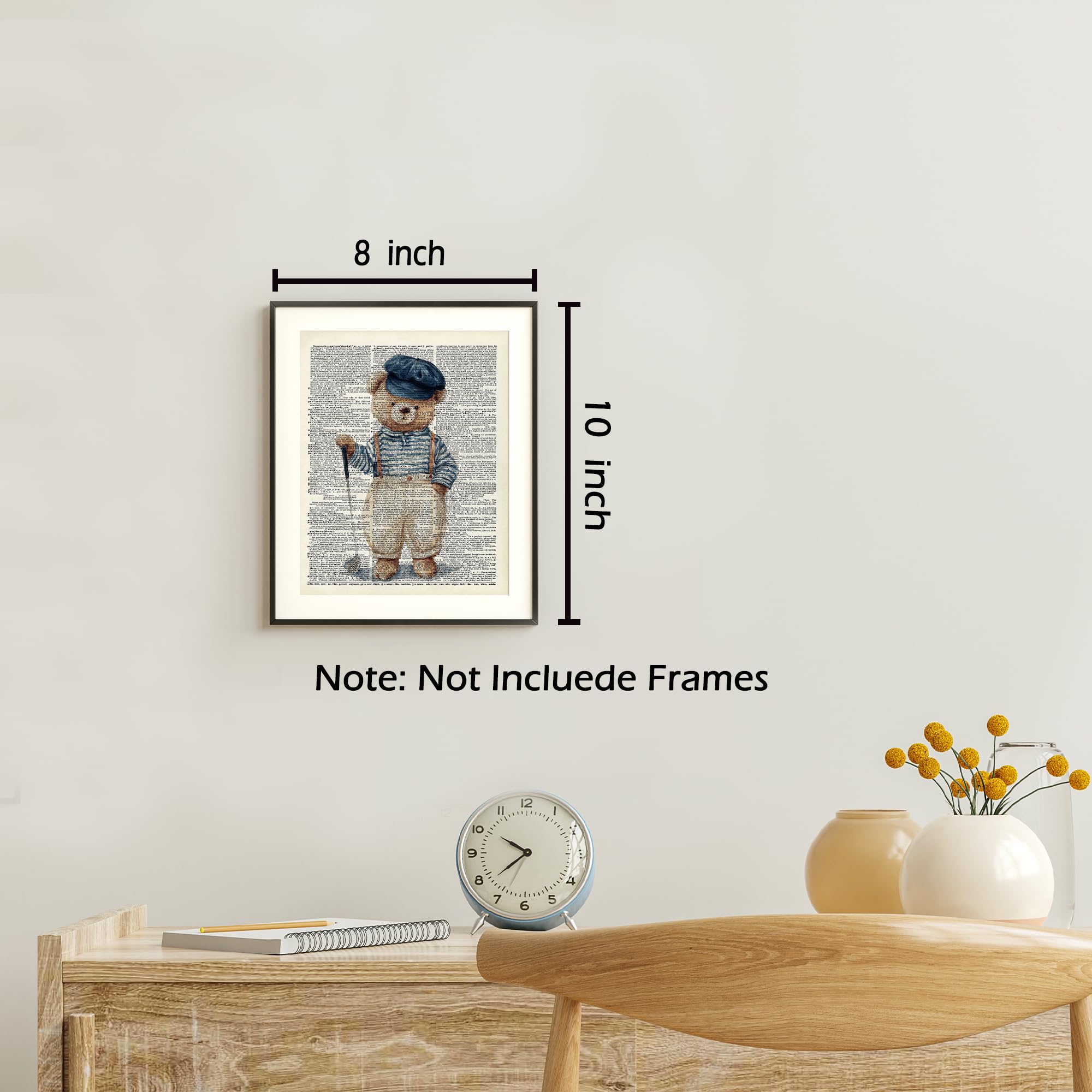 KSDUT Vintage Bear Sports Wall Decor Art Set of 4 - Retro Nursery Artwork Poster Prints Boys Room Wall Decor Kids Gifts Wall Art for Nursery Sports Room Dorm Decorations - 8"x10" Unframed