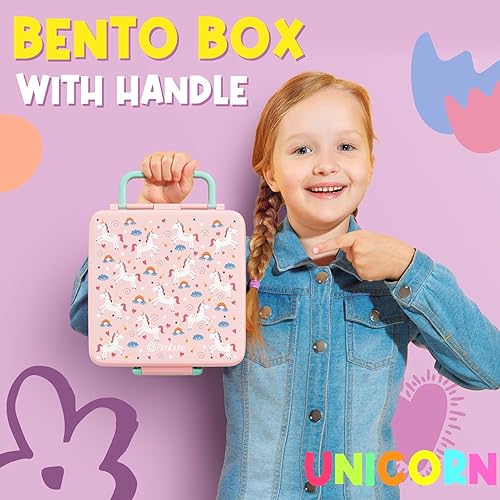 Miniatura 7 de Fimibuke Lonchera Bento para niños, a prueba de fugas, con 4 compartimentos, sin BPA, apta para lavavajillas, con utensilios, tamaños de porciones