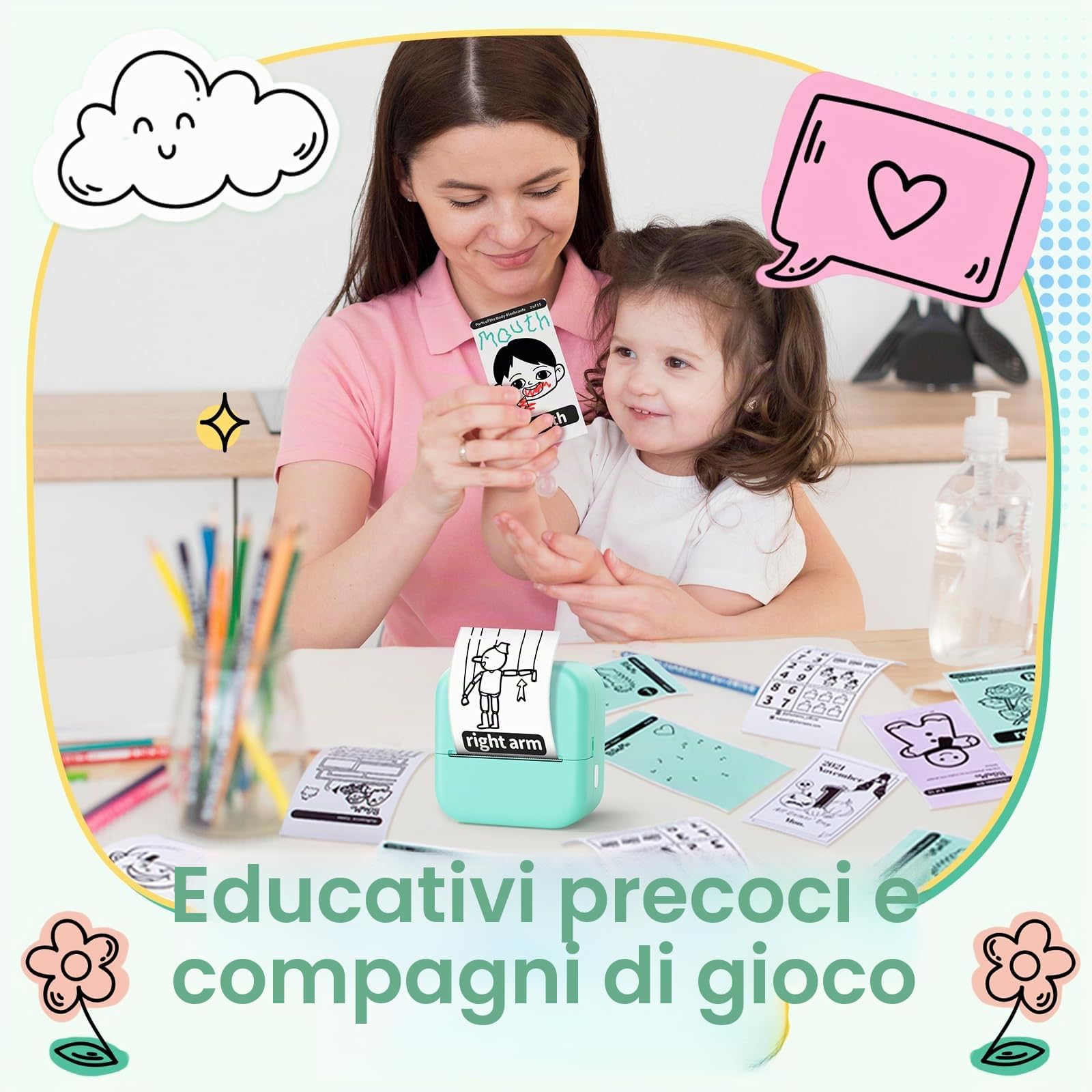 Mini Stampante Termica Portatile M02X Bluetooth per Grafici, Appunti, Etichette, Verde