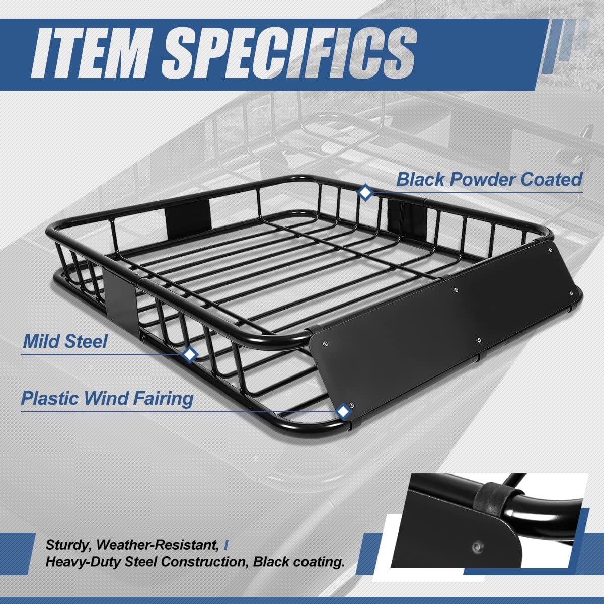 Auto Dynasty Roof Rack Cargo Carrier Basket Fits Vehicles with Crossbars, Universal Mild Steel Car Top Luggage Holder for Cars Trucks SUVs, 48" L x 40" W x 7" H, Powdercoat Black