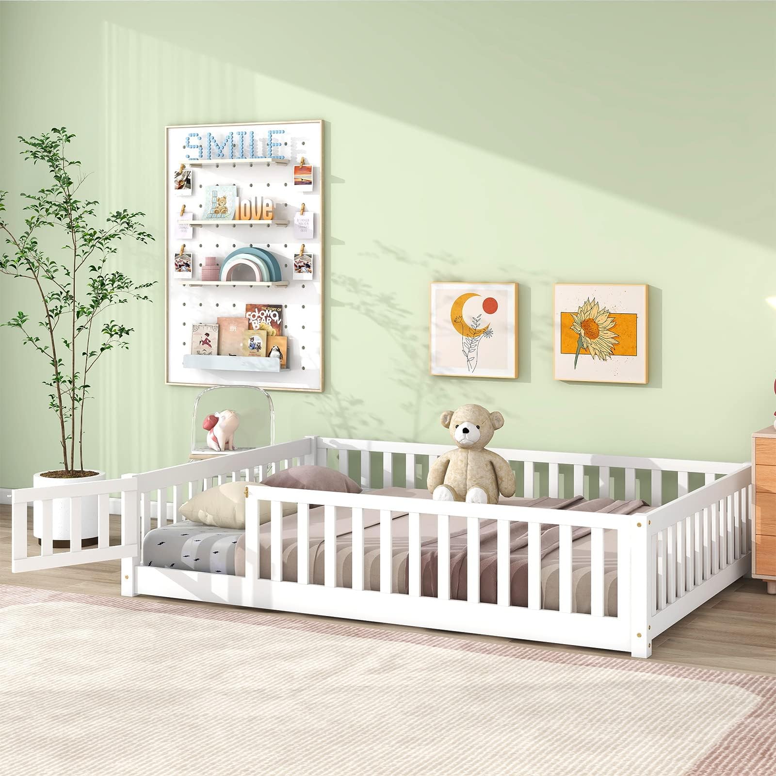 Amazon.com: Oudiec Twin Size Floor Bed for Kids,Solid Wood Montessori ...