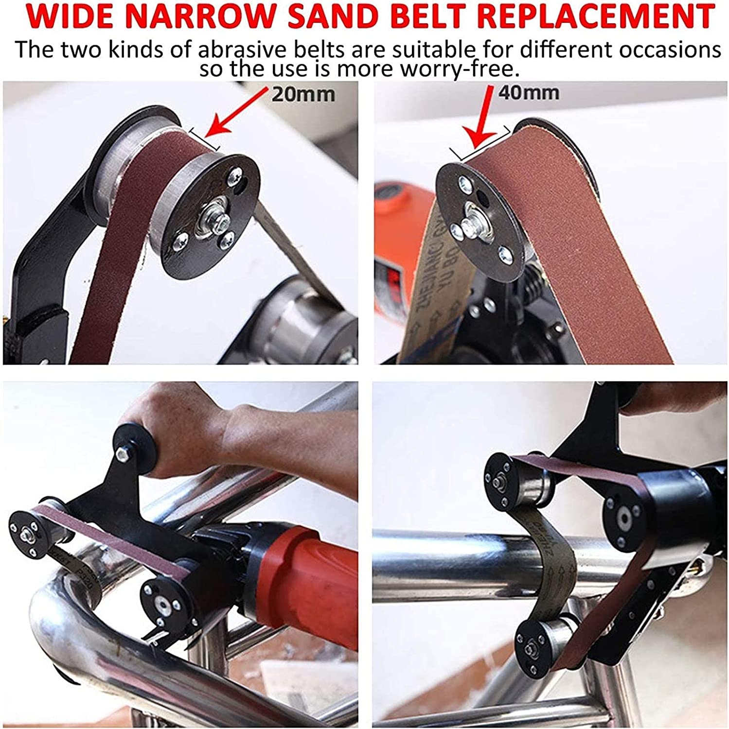 Adapter mocowania szlifierki taśmowej do rur, konwersja szlifierki kątowej na szlifierkę taśmową, szerokość paska 20/40 mm, do polerowania usuwania rdzy Rura
