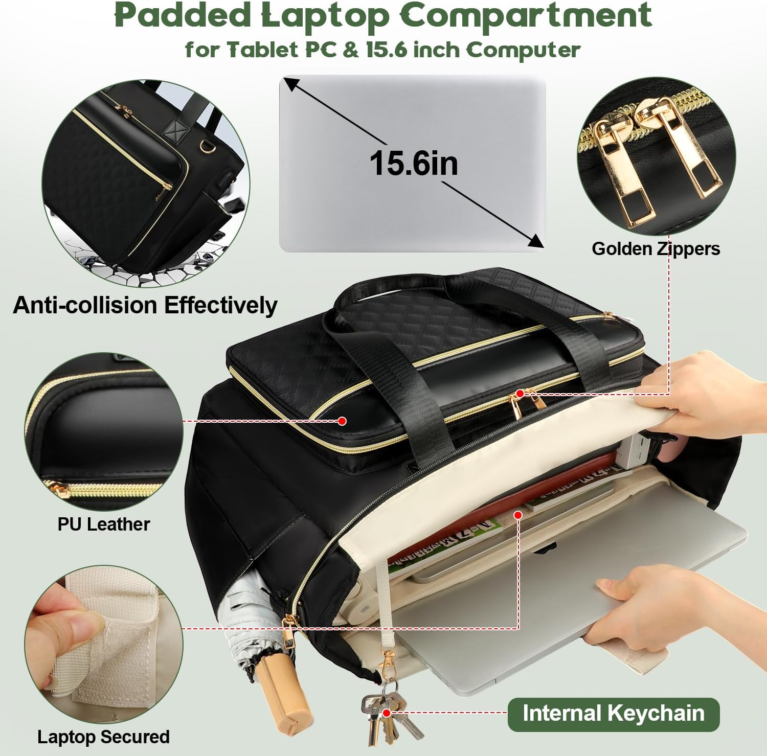 Teacher Tote Bag with Colourful Accordion File Organizer Pocket, USB Port& 15.6 Inch Laptop Compartment, Large Work Bag with Insulated Pocket for School Teacher Essential Nurse Women (Black) - Image 5