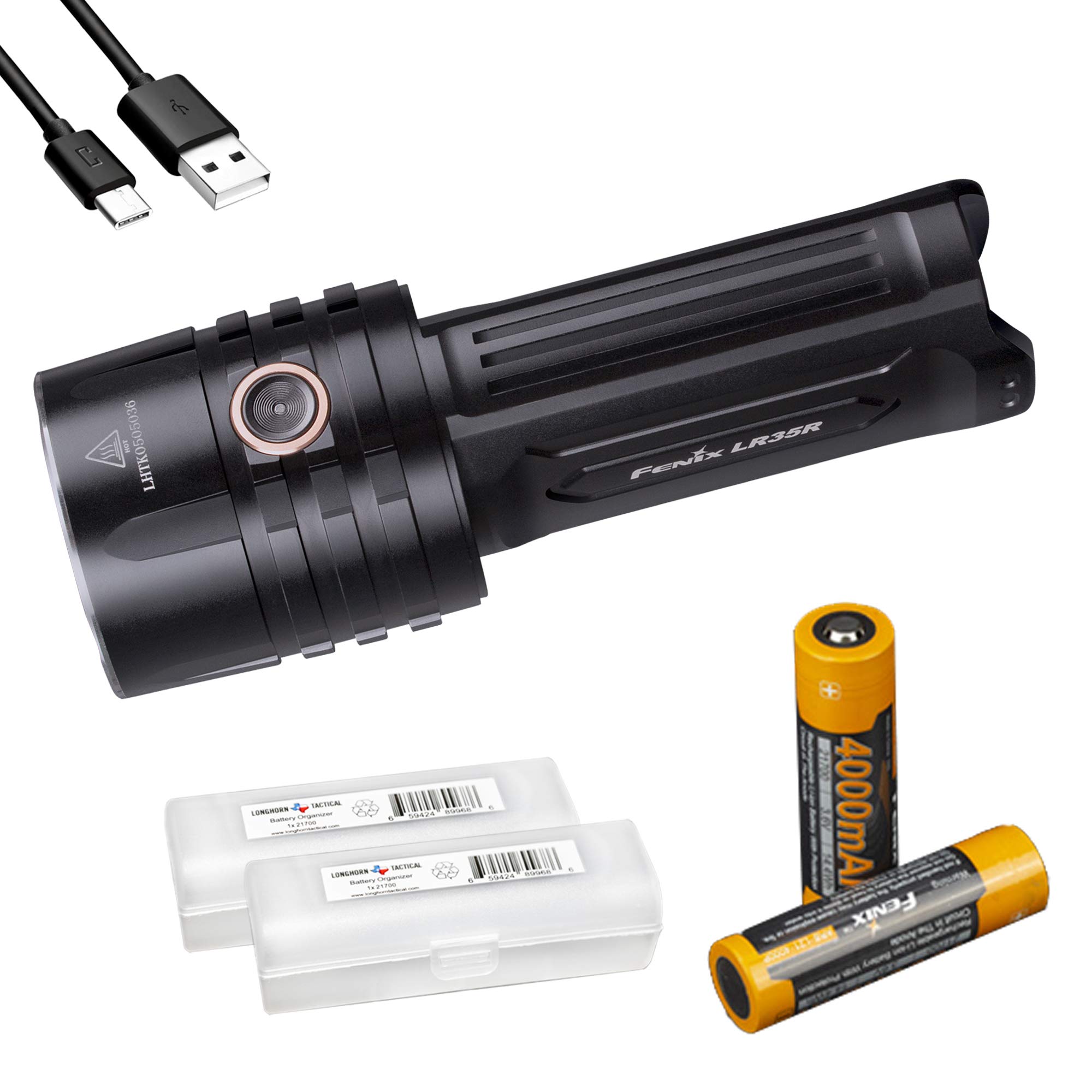 Fenix LR35R 10000 Lumen Rechargeable LED Flashlight with Lumentac Battery Organizer, Long Throw and 