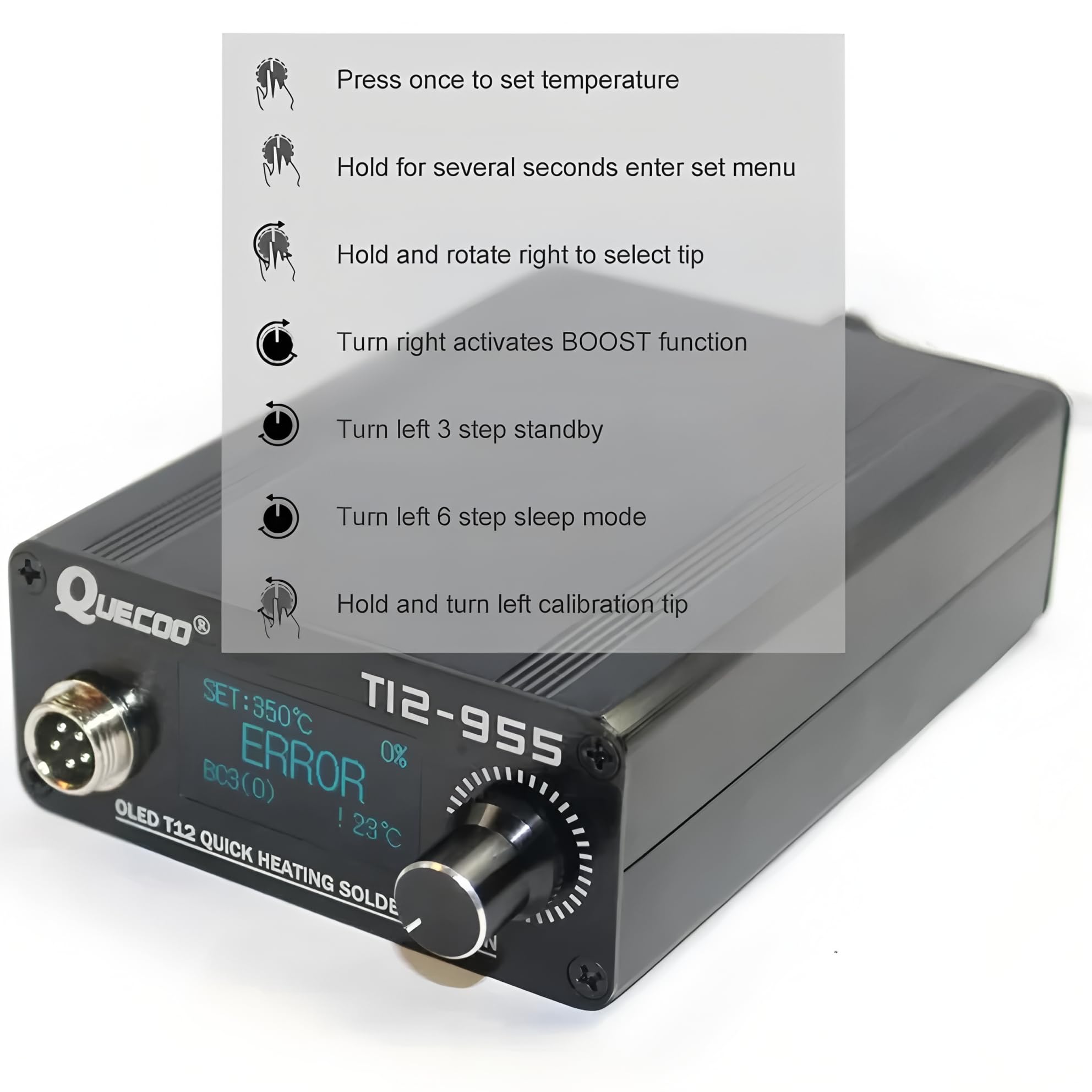 Estación de soldadura electrónica QUECOO STM32 V2.1S T12-955 soldador 1.3 pulgadas digital con punta para soldar mango 9501 (Kit T12-955 III)