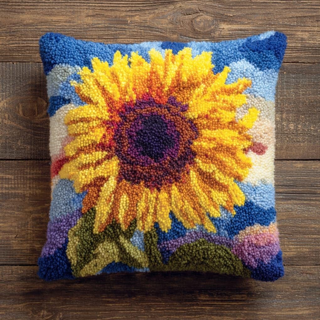 WallustrioaW Latch Hook Kits Pillowcase Embroidery Kit,Sunflower