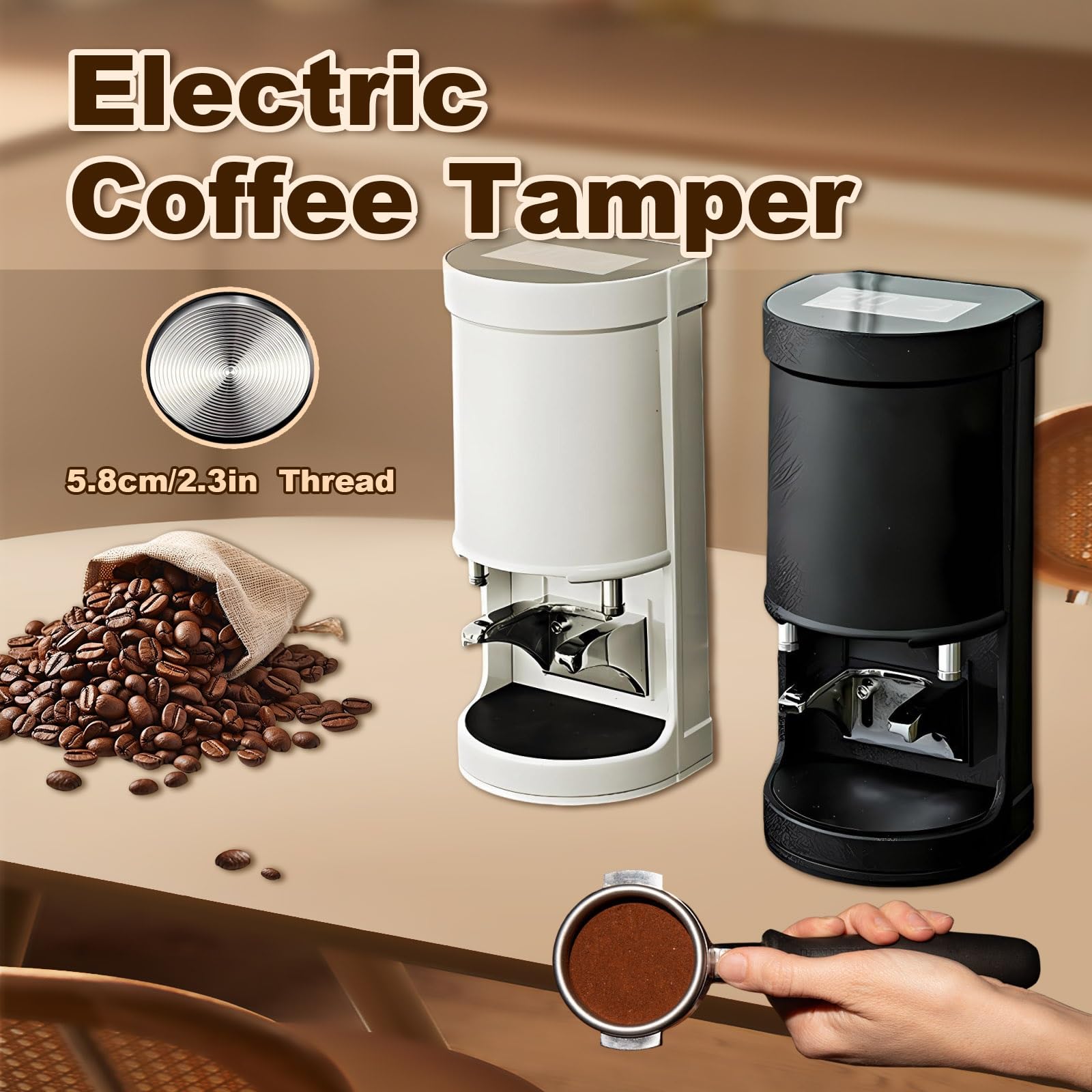 Prasa Do Kawy Espresso Automatyczny Tamper Do Kawy, Elektryczny Tamper Espresso, łatwy W Czyszczeniu, Do Gastronomii I Zastosowań Domowych(Threaded base Black)