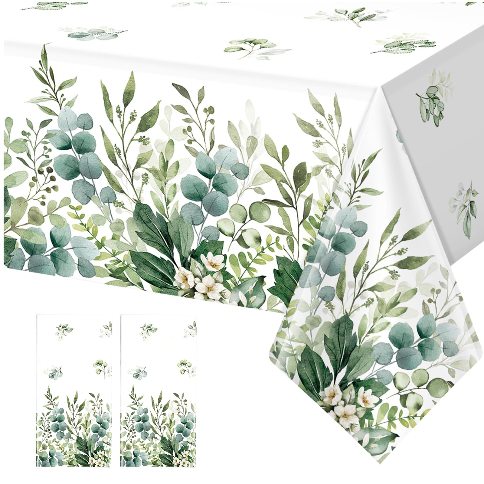 Tovaglia Rettangolare 137x274 cm Verde Salvia Eucalipto Impermeabile Estiva 2 Pezzi