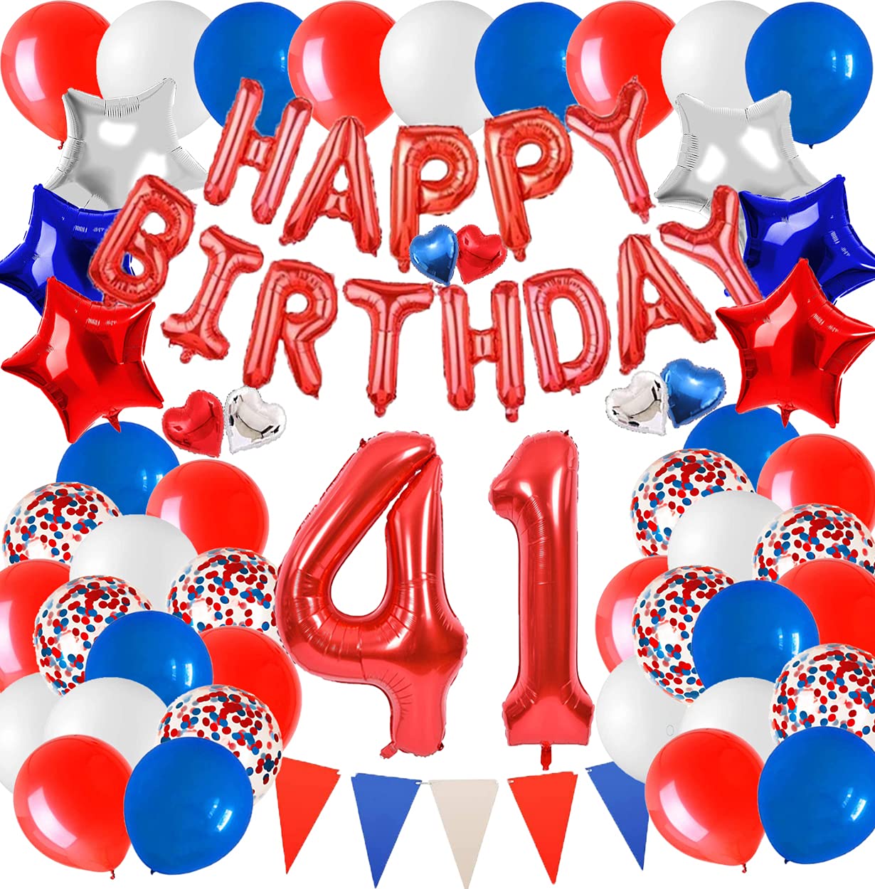 Photo 1 of 41st Red and Blue Birthday Party Decorations Set- Red Happy Birthday Banner,Foil Balloons Number 41, Latex Balloons and more for 41 Years old Brithday Party Supplies