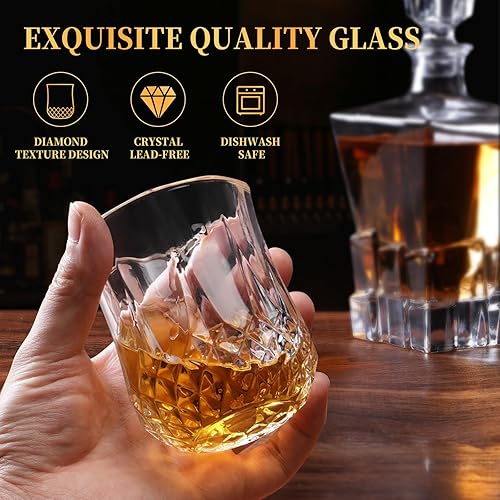 Miniatura 3 de Juego de 6 vasos de whisky de diamante con tamaño compacto, cristal de bourbon escocés de primera calidad para hombres y papá, vasos de barra baja