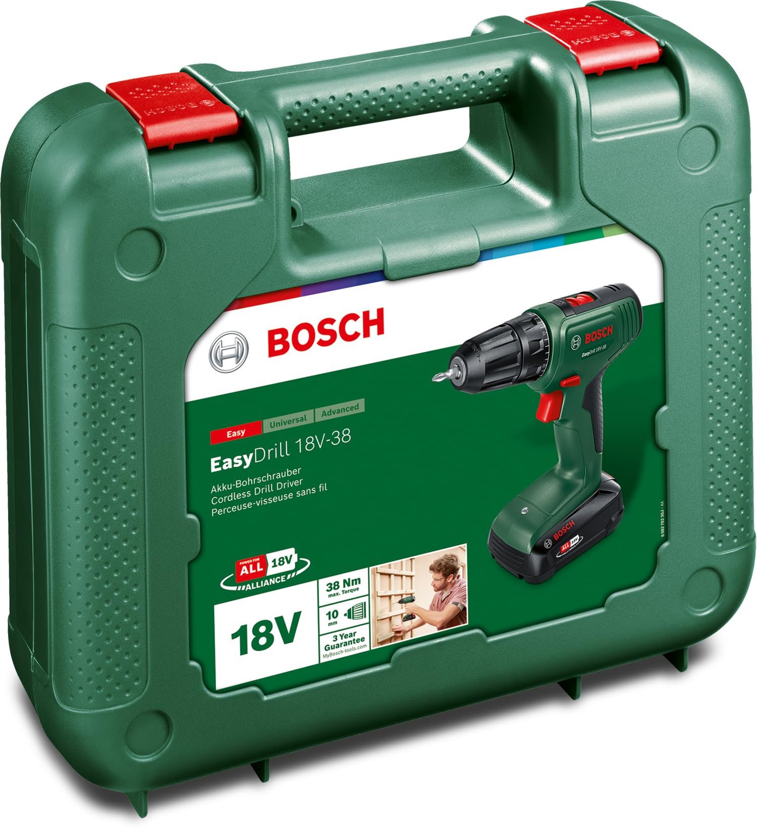 Bosch atornillador a batería EasyDrill 18V-38 (1 batería de 2,5 Ah; sistema de 18 V; en maletín de transporte)