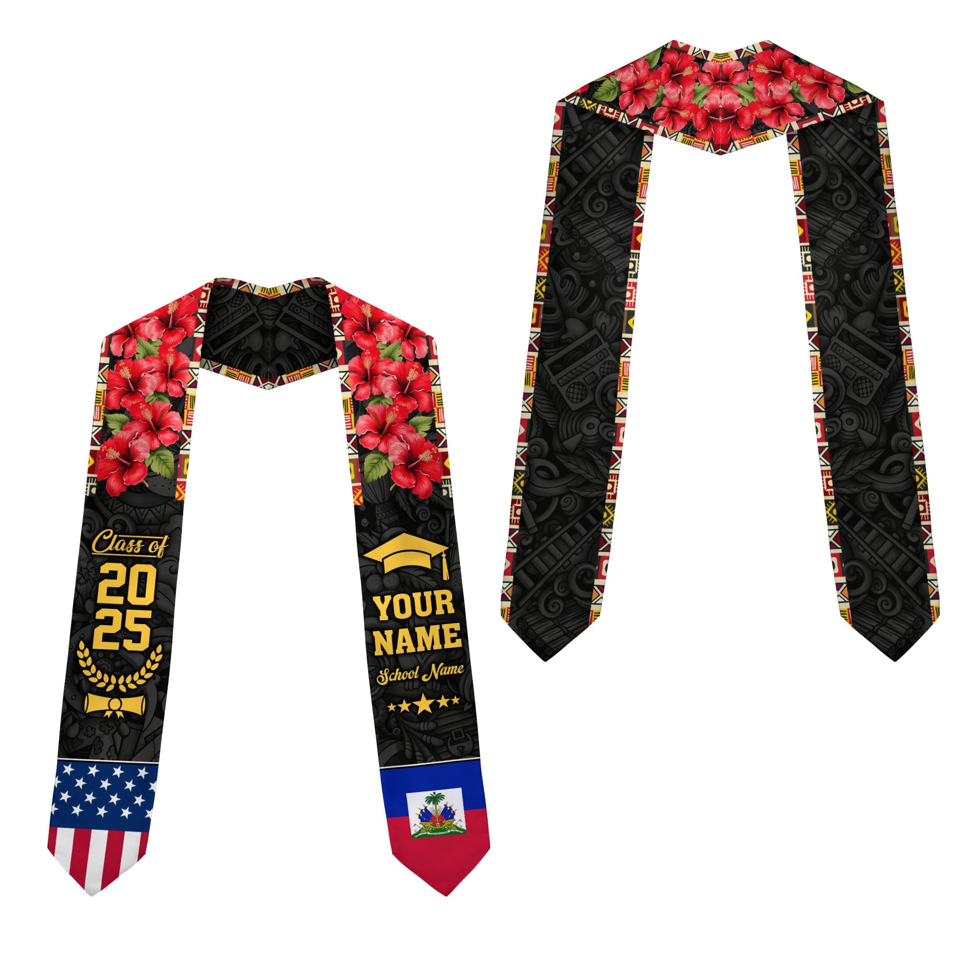 MonkeyVan Haitians Graduation Sash Haiti Graduation Stole Custom Haitians American Flag Graduation Sash 2025 Class of 2025 Ht14