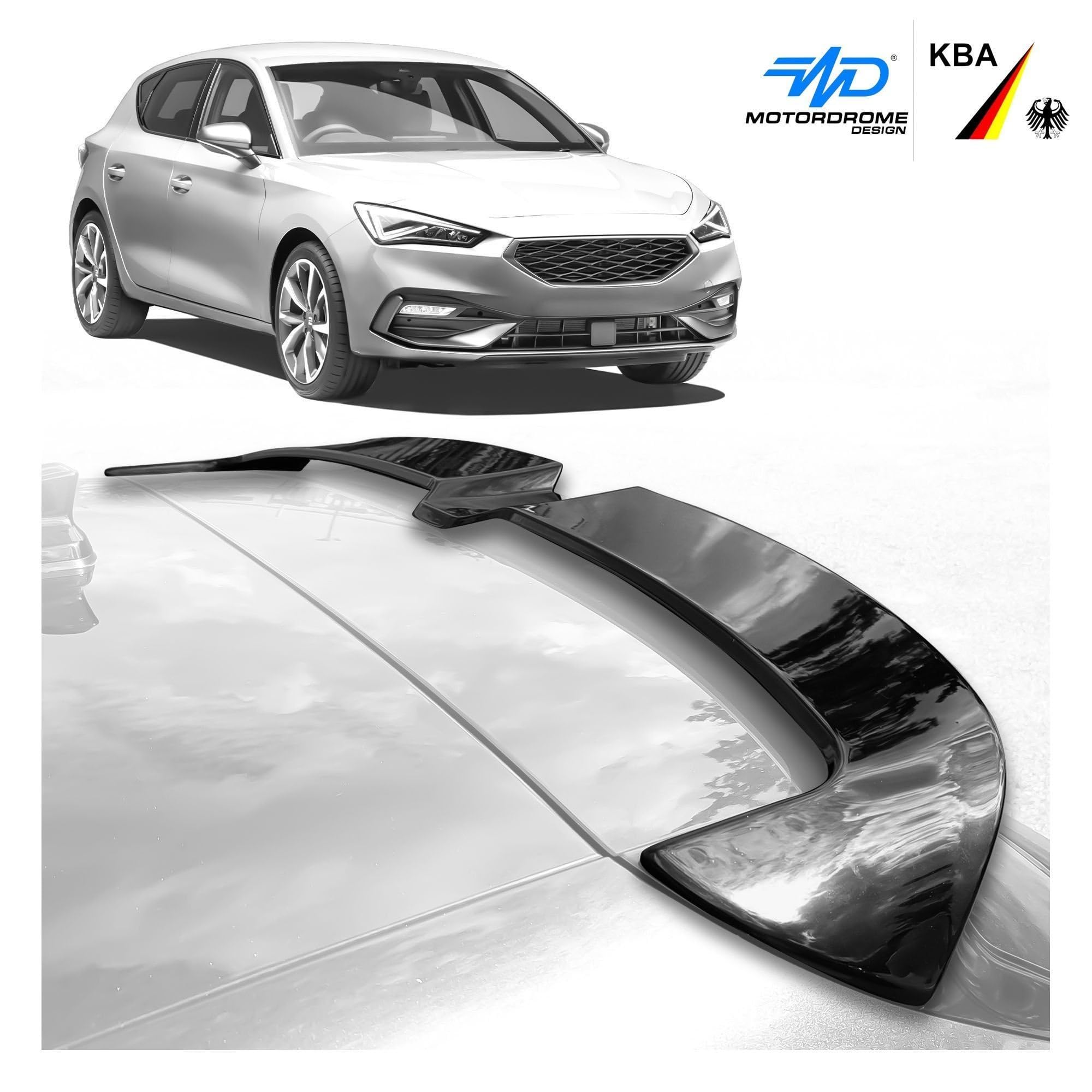 CHROMEMASTER | Spoiler da Tetto; Spoiler Posteriore Compatibile con SEAT Leon Hatchback 2020 +; Alettone Tetto; Poliuretano; Per la verniciatura; Metodo di Montaggio: Colla | Tuning Ottico per Auto