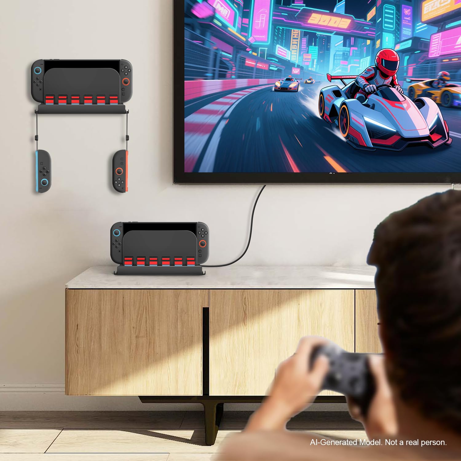 ivoler Soporte de Pared Compatible con Nintendo Switch 2 (2025), Soporte Metálica con 12 ranuras para Cartuchos y 2 ganchos para Joy-Con, Accesorios para Consolas de Juegos
