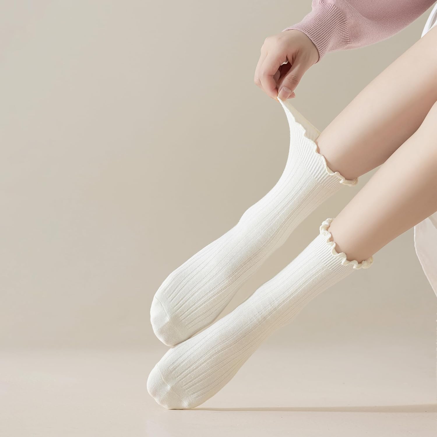 Women's Ruffle Socks - Crew Cotton Ankle Socks, Frilly, Ribbed, Ultra Soft, Lettuce Green, 6 Pack - Image 8