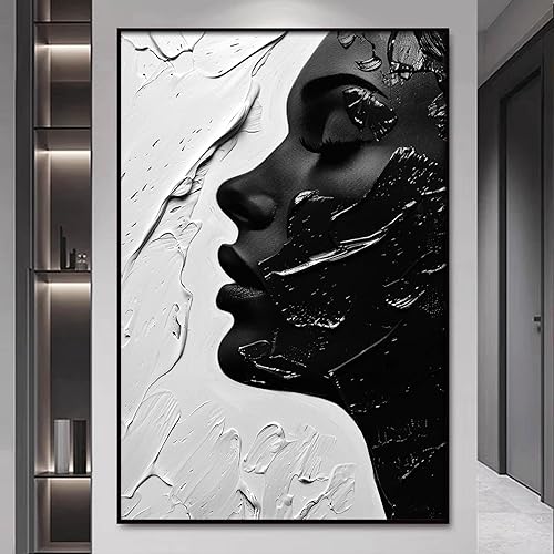 Lienzo abstracto de cara femenina en blanco y negro, arte de pared, pintura de silueta de retrato de mujer, imágenes de cara femenina negra y