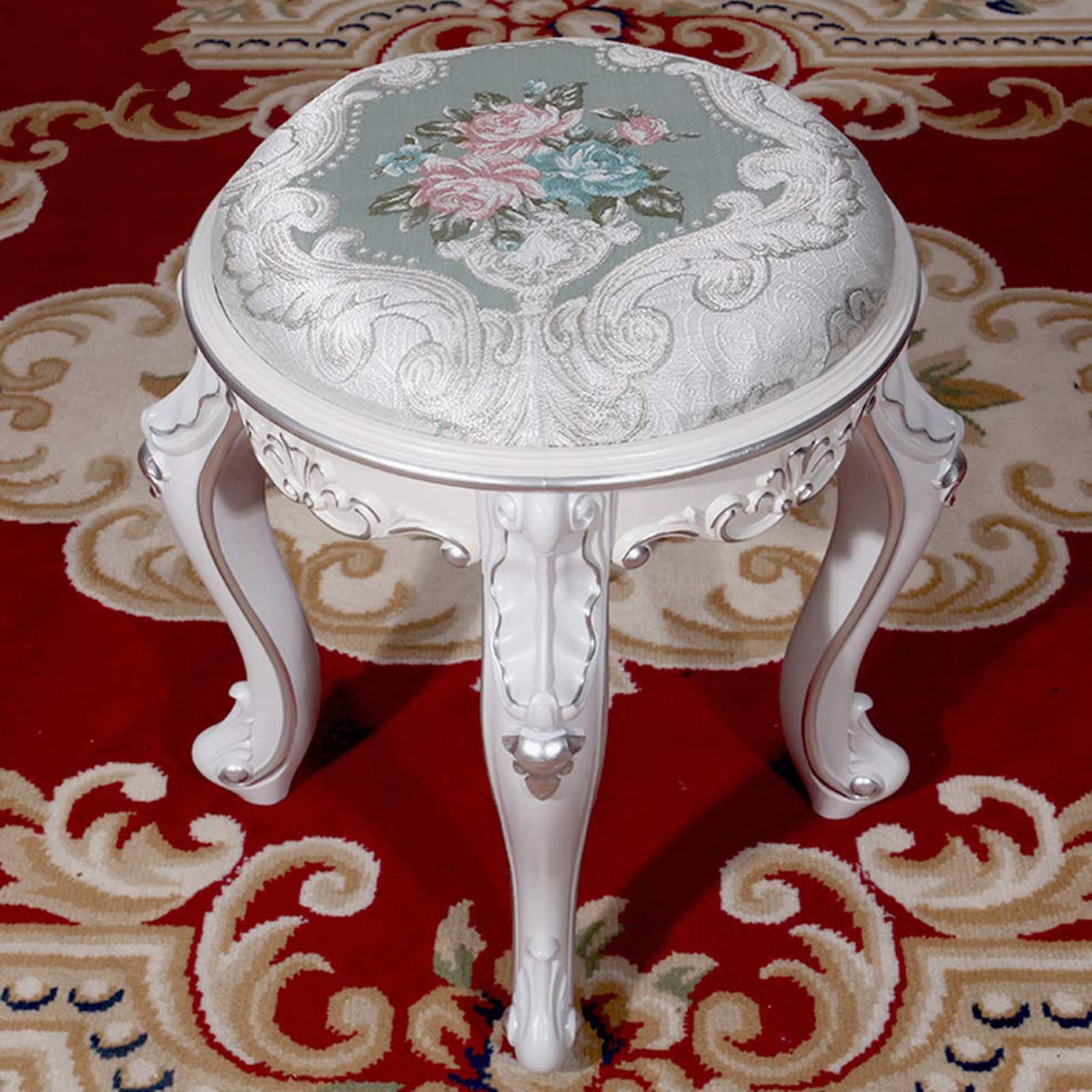 Taboret kosmetyczny z grubą poduszką, tworzywo ABS i stalowe nogi, stylowa niebieska tkanina, idealny do łazienki i sypialni, nowoczesny design, wygodne siedzenie