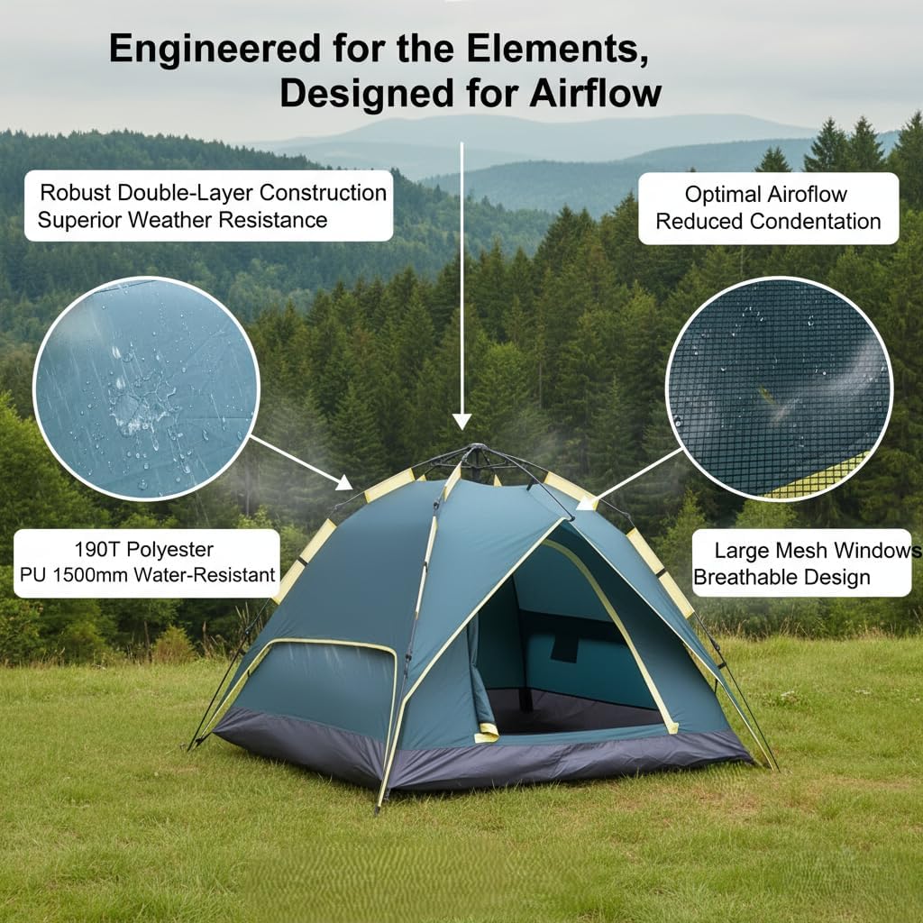 3-Person Camping Tent, Plug and Play Tent, Fully Automatic Waterproof Family Camping Tent,